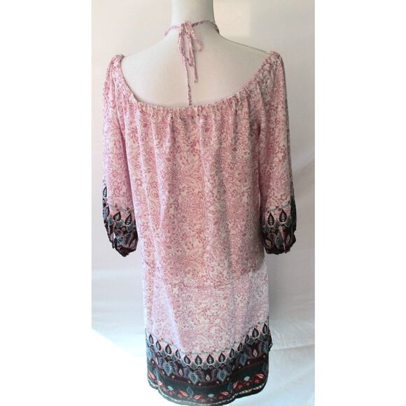 Loft Women's White & Pink Floral Print 3/4 Sleeve Off The Shoulder Dress Size M. - Picture 5 of 9